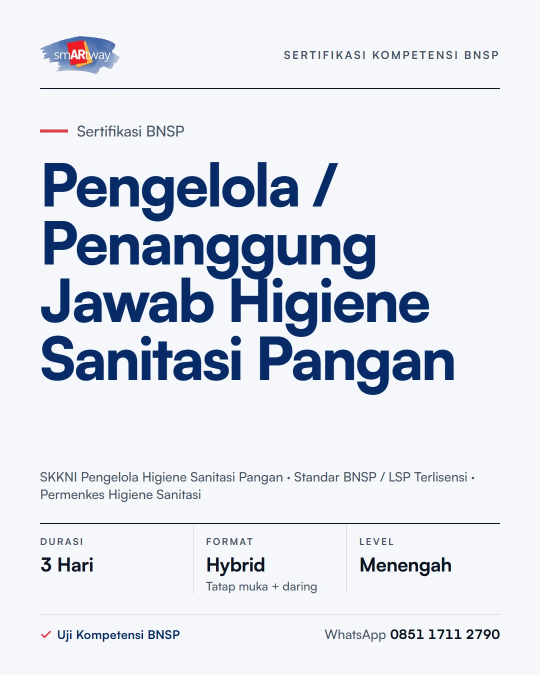Sertifikasi BNSP Pengelola / Penanggung Jawab Higiene Sanitasi Pangan
